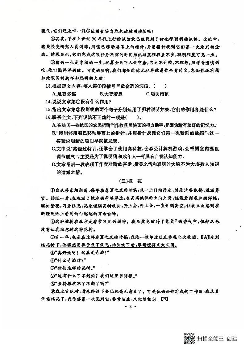 河南省开封市顺河回族区2024-2025学年五年级上学期1月期末语文试题第3页