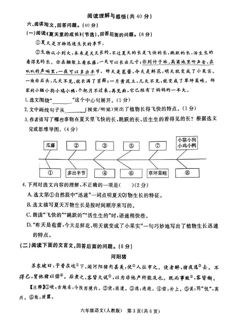 河北省廊坊市大厂回族自治县2024-2025学年六年级上学期1月期末语文试题第3页