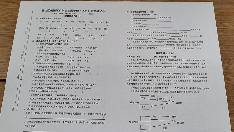 江苏省无锡市惠山区2023-2024学年四年级上学期期末语文试卷第1页