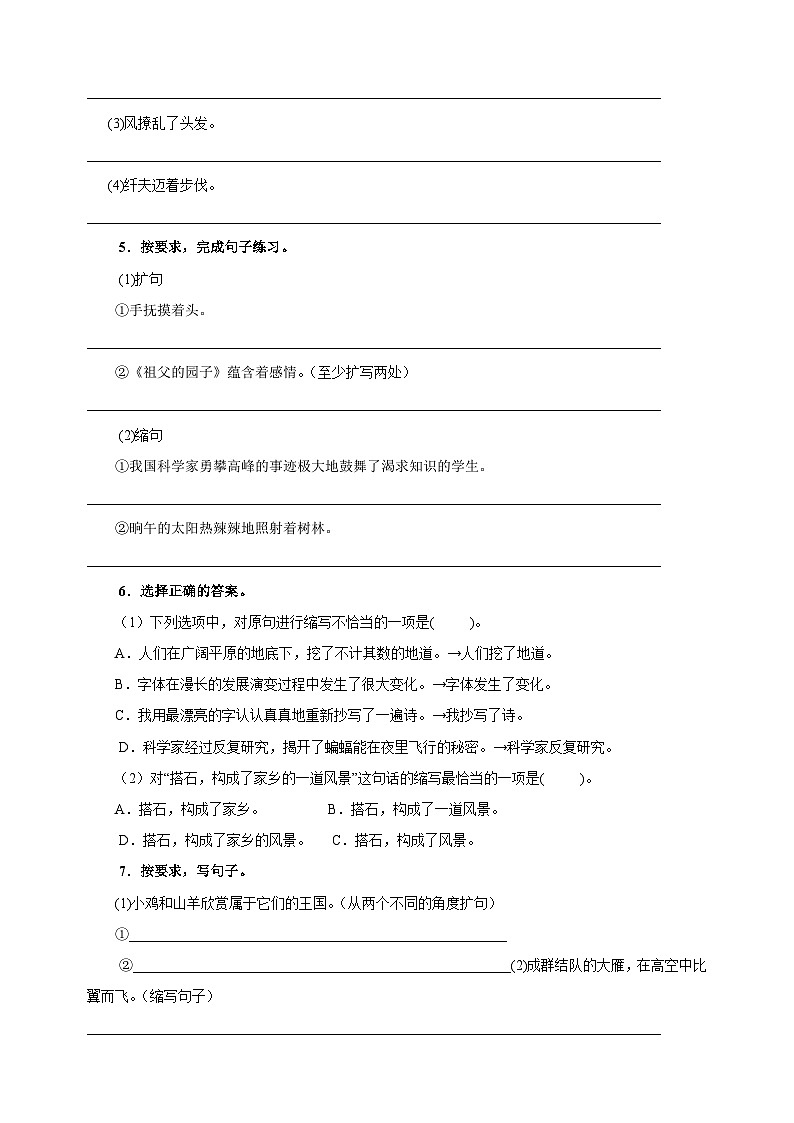專題03 擴句、縮句-2024-2025學年五年級語文寒假專項提升訓練（統(tǒng)編版）第3頁