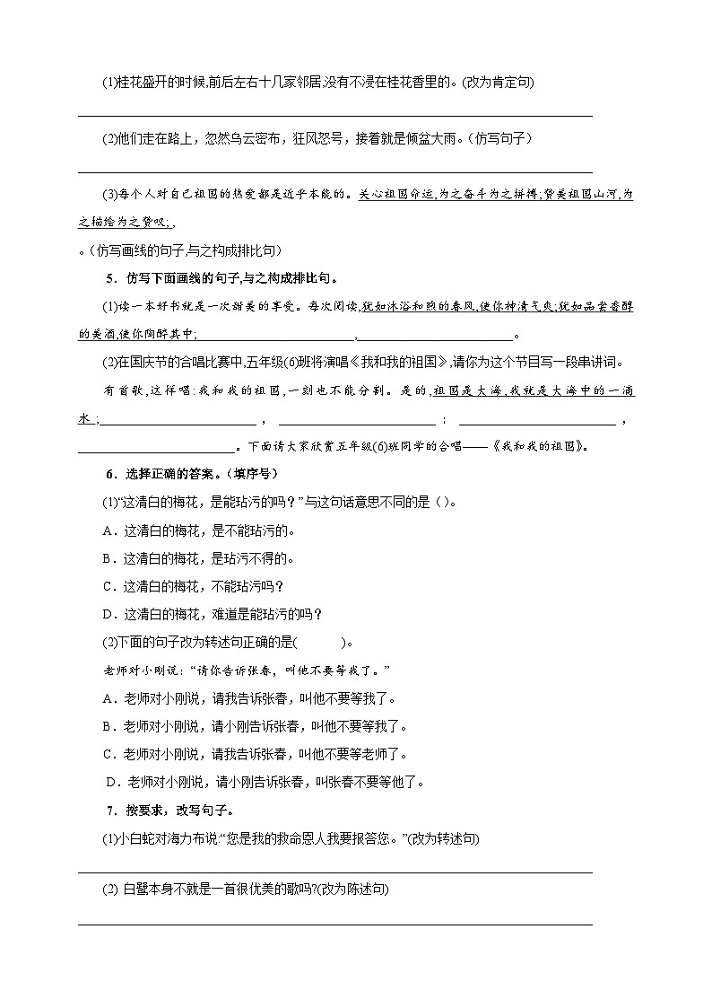 专题06 仿写与句式变换-2024-2025学年五年级语文寒假专项提升训练(统编版)第3页