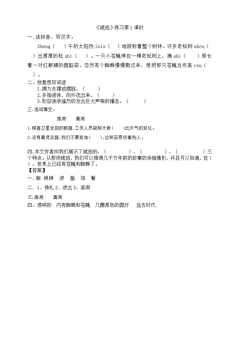 5琥珀 (第1课时)同步练习第1页