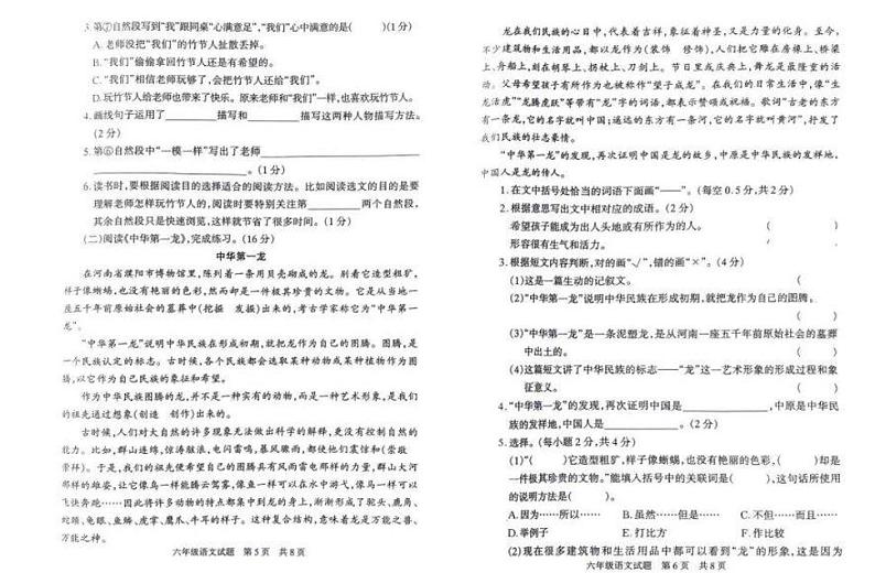 河南省驻马店市上蔡县2024-2025学年六年级上学期1月期末语文试题第3页
