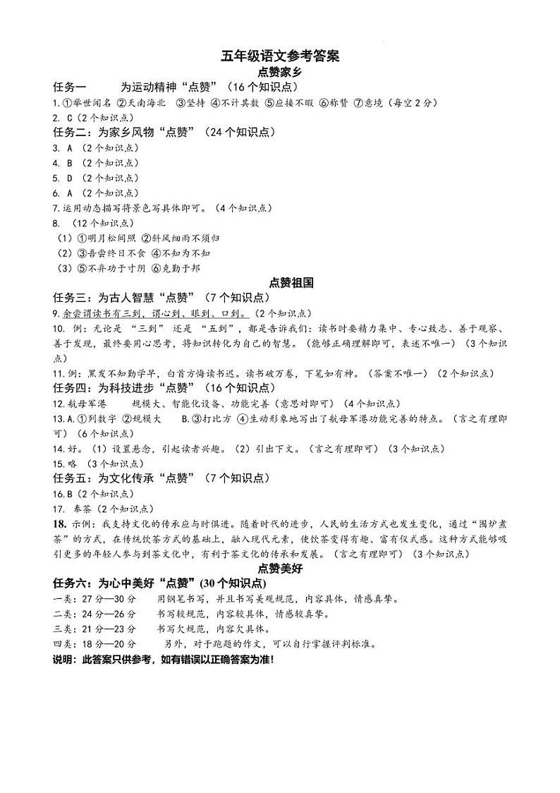 山东省济宁市兖州区2024-2025第一学期期末质量检测五年级语文试题 (2)第1页