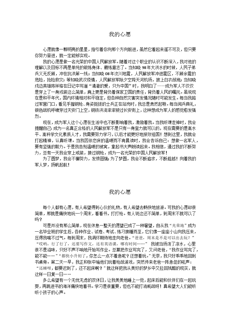 部编版小学语文六年级下册第四单元《心愿》优秀习作5篇