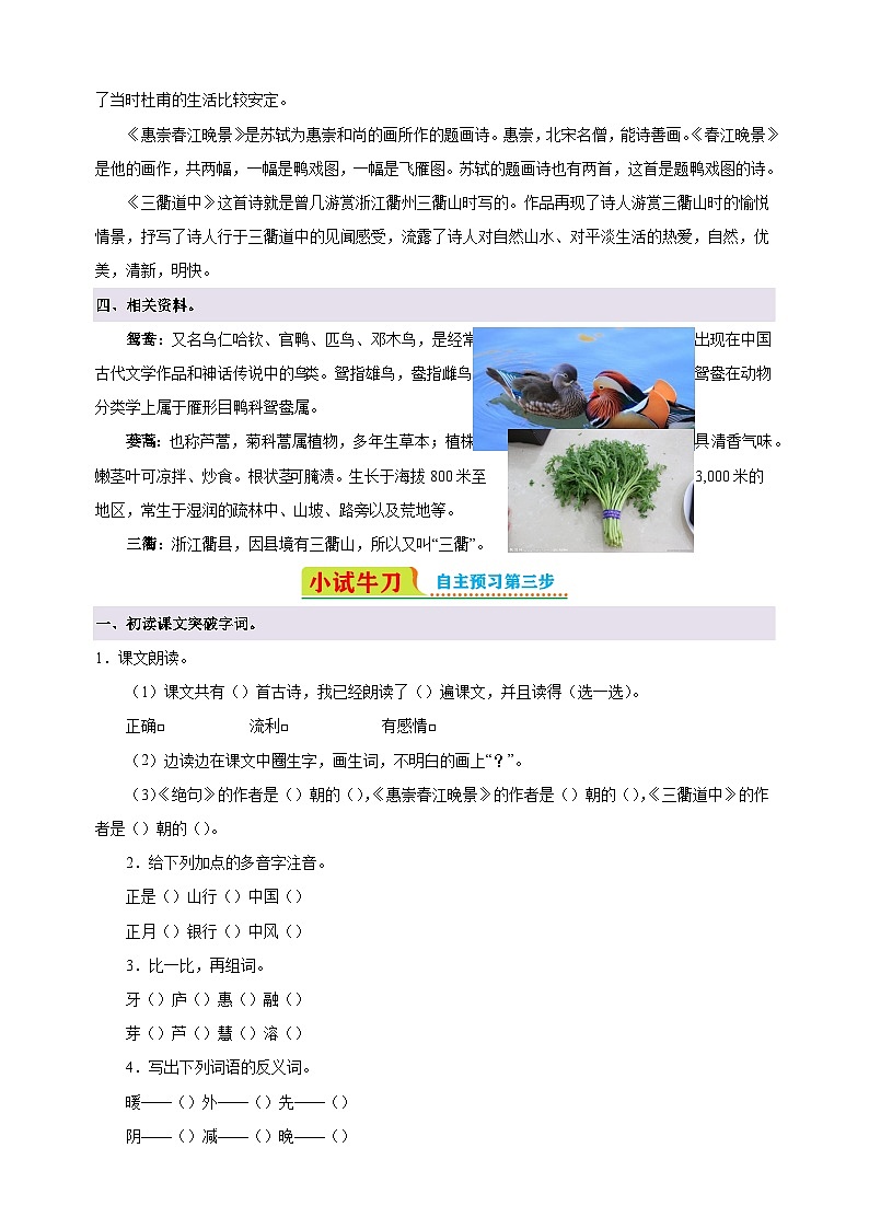 第1课《古诗三首》-2024-2025学年三年级语文下册寒假自学讲义(统编版)第2页