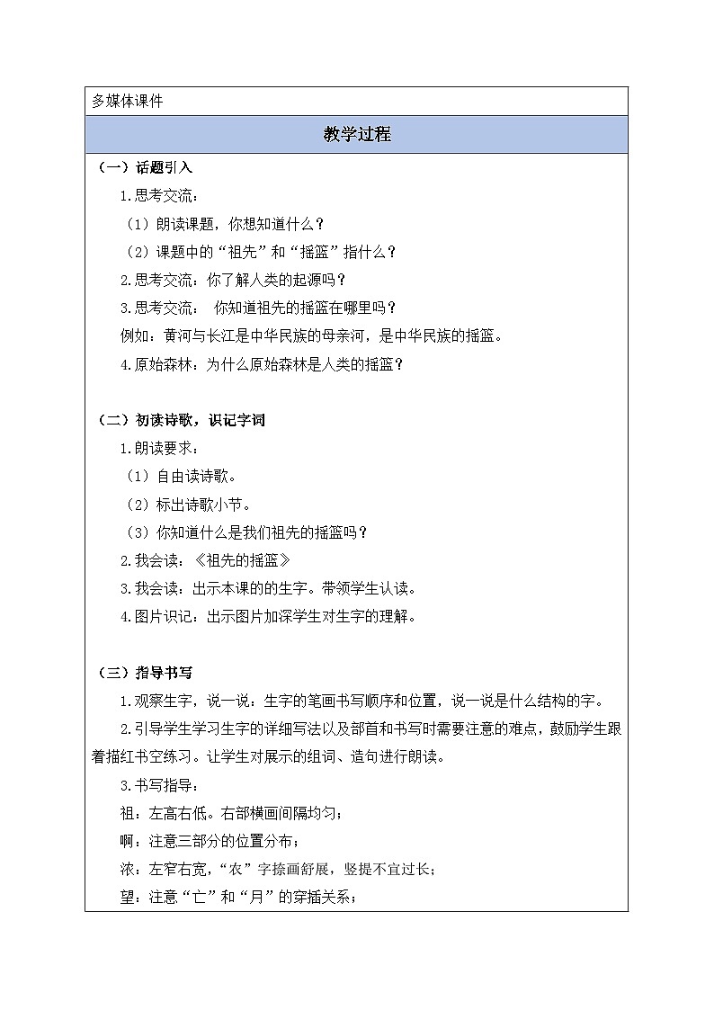 【备课无忧】统编版二下-23. 祖先的摇篮 第1课时(教案含反思)第2页