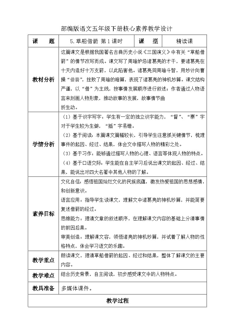 【备课无忧】统编版语文五下-5.草船借箭 第1课时(教学设计含反思)第1页