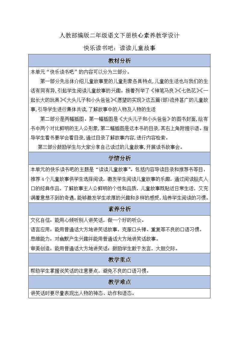 【备课无忧】统编版二下-快乐读书吧:读读儿童故事(教案含反思)第1页