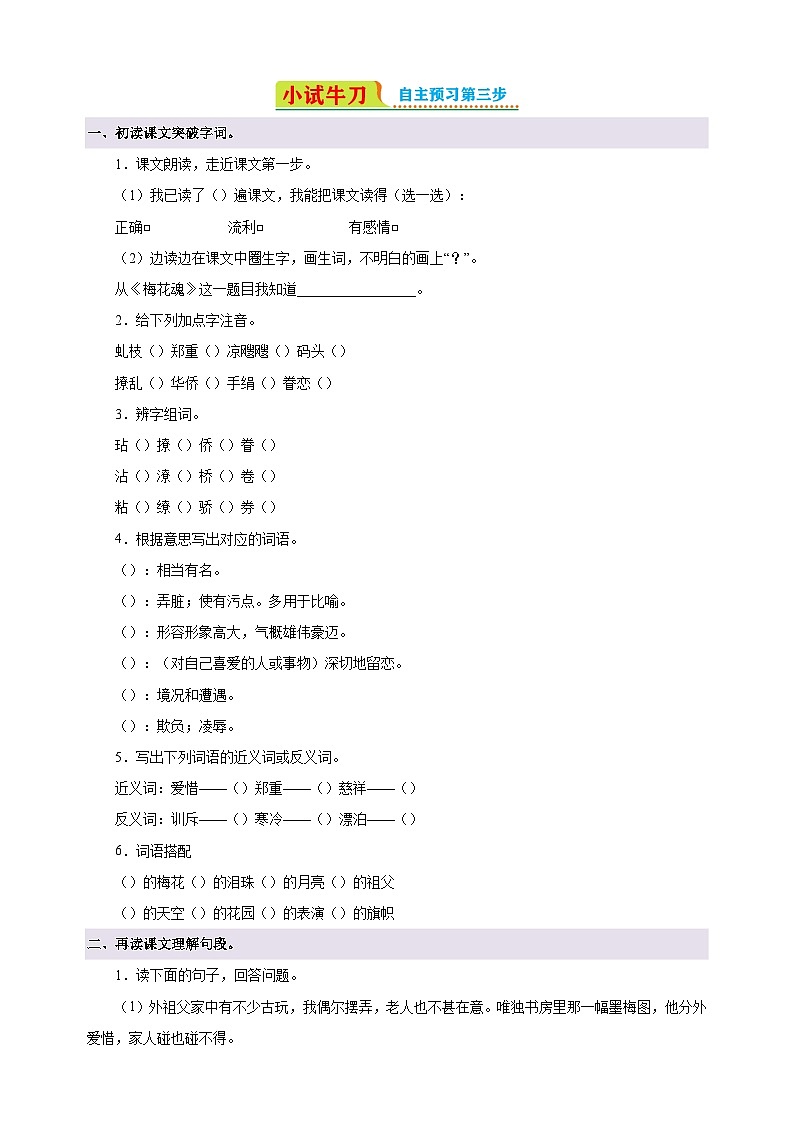 第4课《梅花魂》-2024-2025学年五年级语文下册寒假自学讲义(统编版)第2页