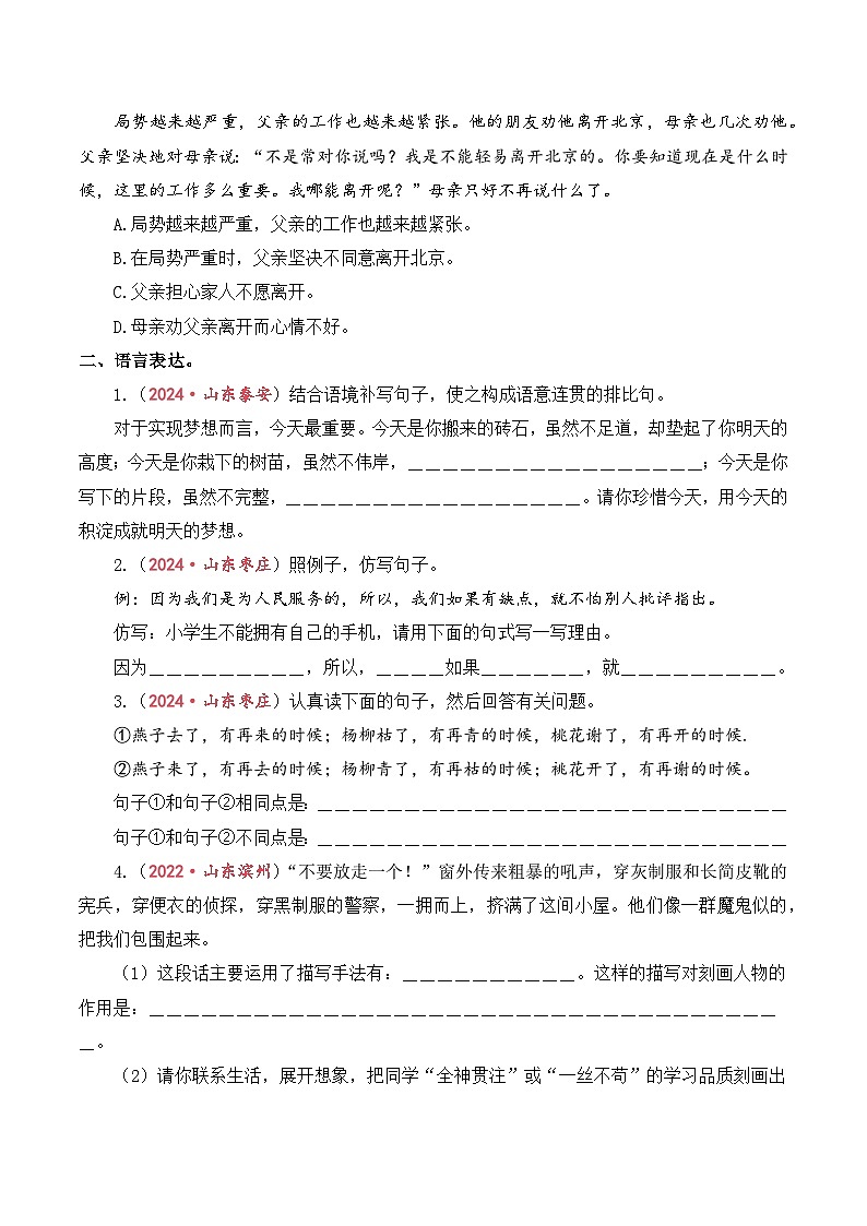 专题6 句子综合训练-2024-2025学年小升初语文备考真题分类汇编(山东专版)第2页