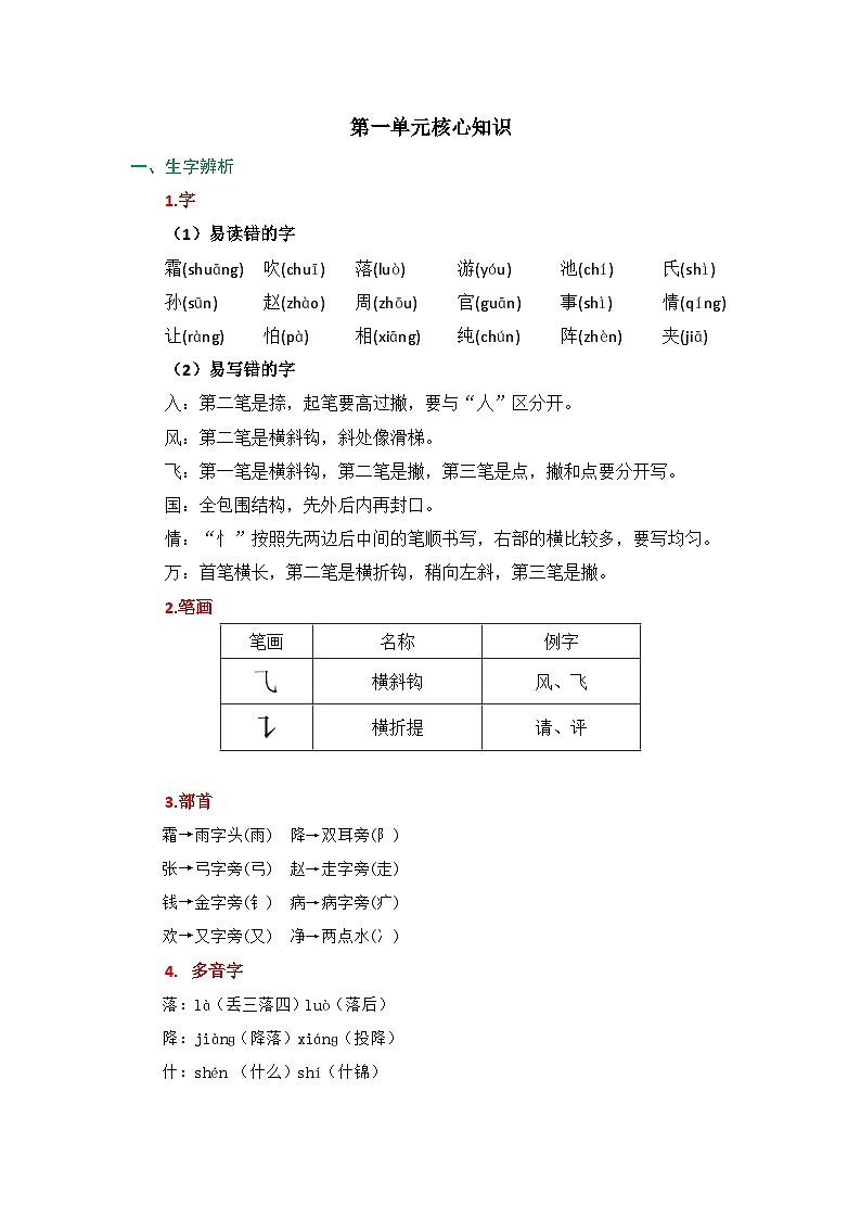 2025春部编版语文一年级下册第一单元 知识清单+单元检测第1页