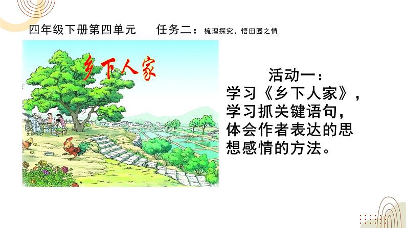 部编版小学语文四下第一单元大单元【任务二:梳理探究,悟田园之情】教学设计课件第1页