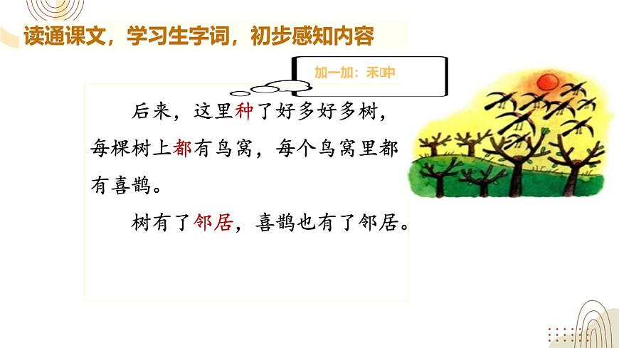 部編版小學(xué)語(yǔ)文一下第三單元大單元《樹和喜鵲》教學(xué)設(shè)計(jì)課件第5頁(yè)
