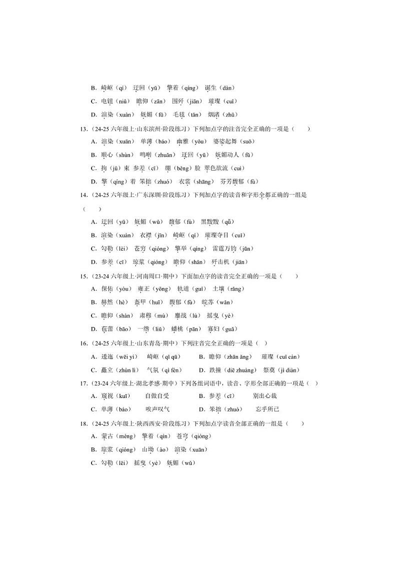 2024~2025学年统编版六年级上册语文期末训练专题:字音试卷(含答案)第3页