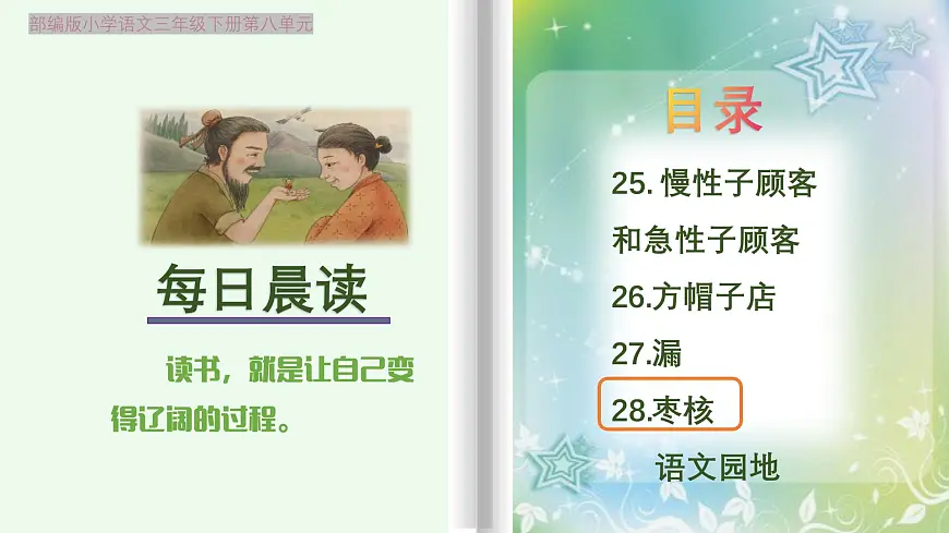 【早读】部编版语文三年级下册 28《枣核》早读课件PPT第1页