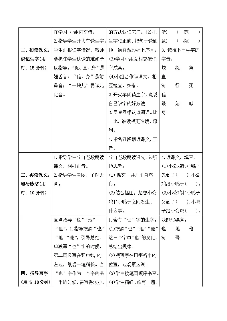 (导学案) 课文4 小公鸡和小鸭子第2页