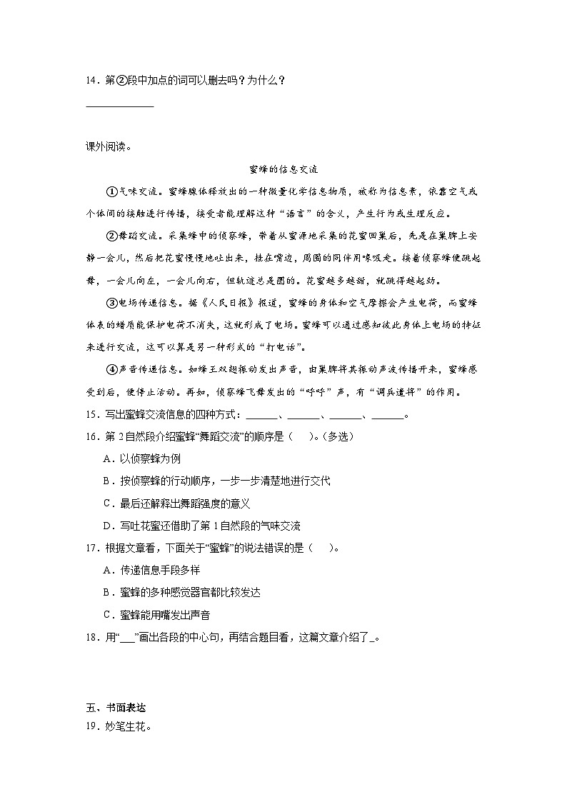 14.蜜蜂课堂通行证 统编版语文三年级下册同步练习第3页