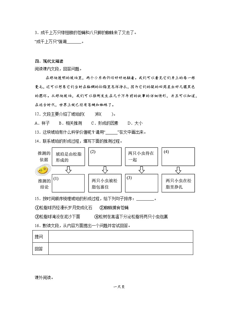 5.琥珀课堂通行证 统编版语文四年级下册同步练习第3页