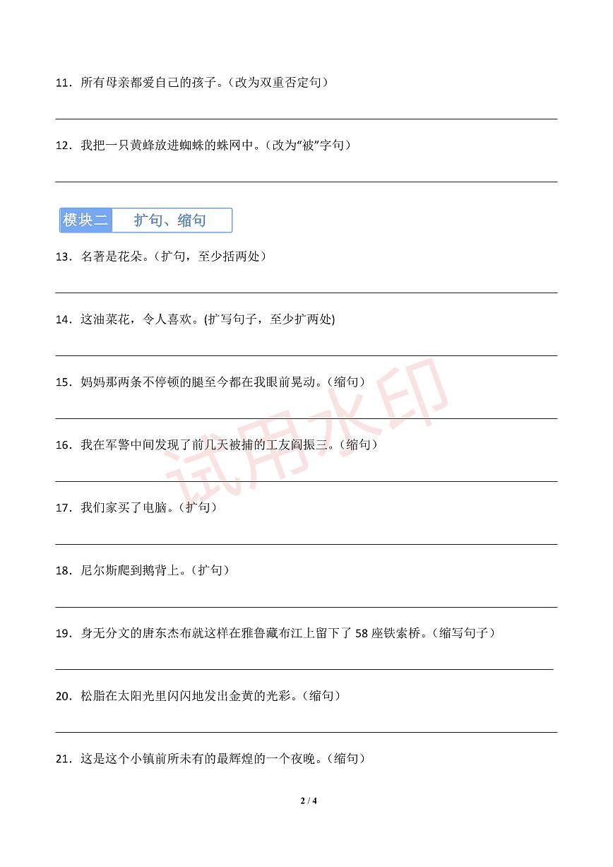 专项4 句式转换、句子综合运用-统编版六年级下册期中专项(小学语文)(原卷版)第2页