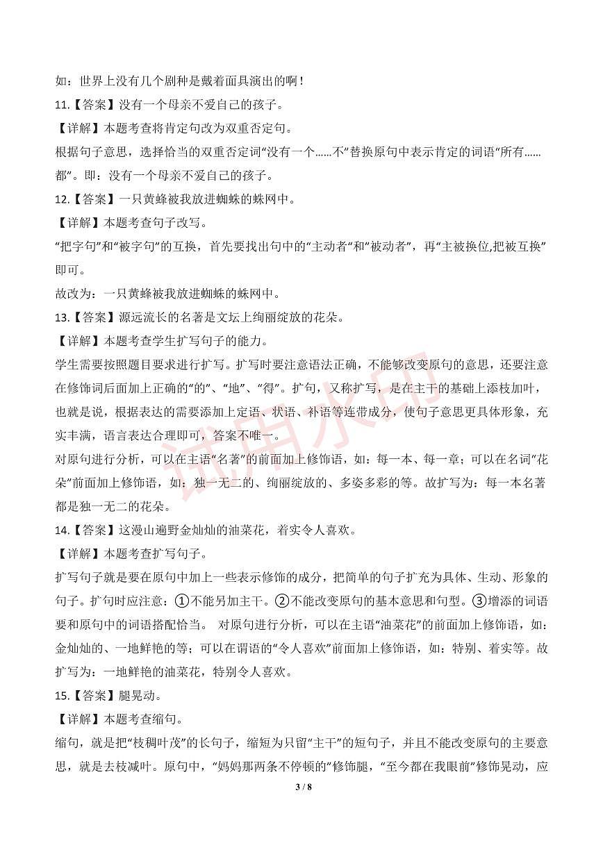 专项4 句式转换、句子综合运用-统编版六年级下册期中专项(小学语文)(解析版)第3页