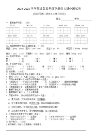五下语文 期中试题（原卷+答案解释）2024-2025学年五年级下册语文统编版