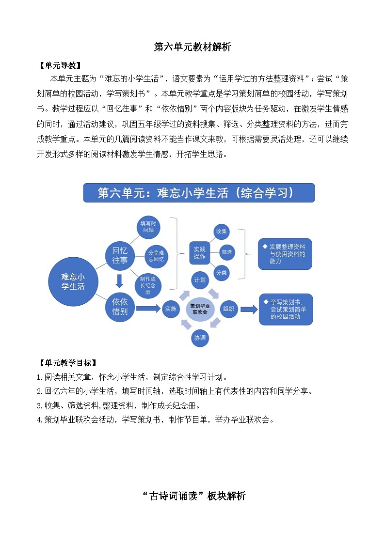 新统编版小学语文六下 第六单元教材解析 讲义第1页