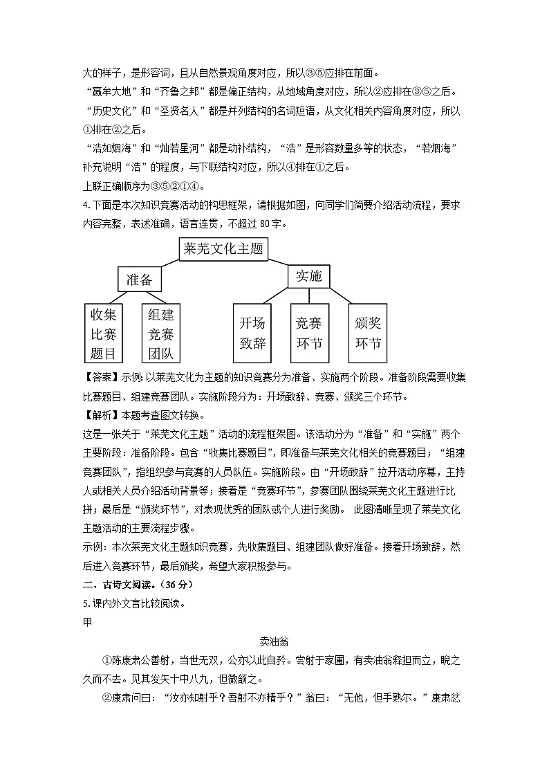 山东省济南市莱芜区(五四制)2023-2024学年六年级下学期期末考试语文试卷(解析版)第3页