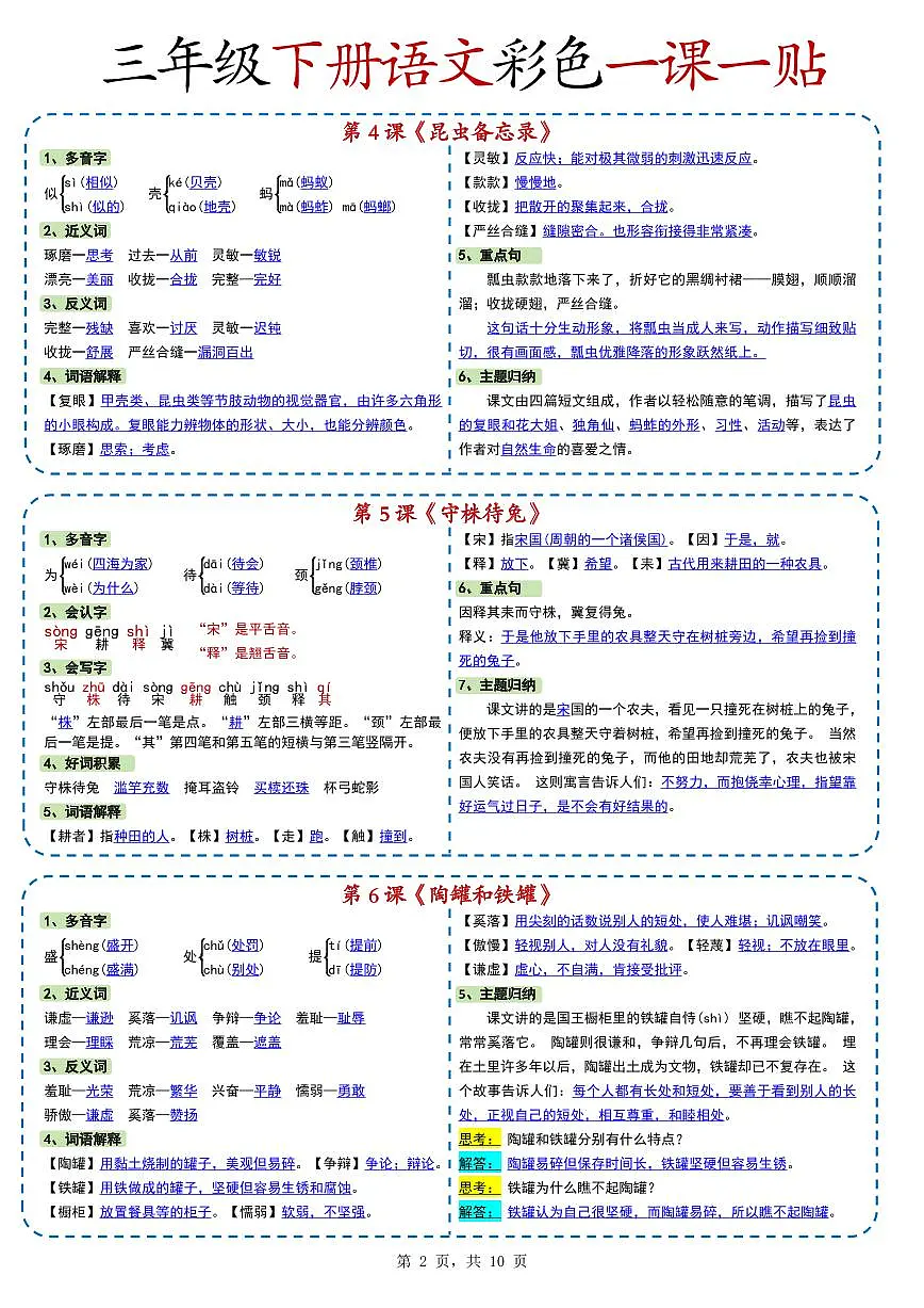 3年级语文《一课一贴》下册复习学案-2025春第2页