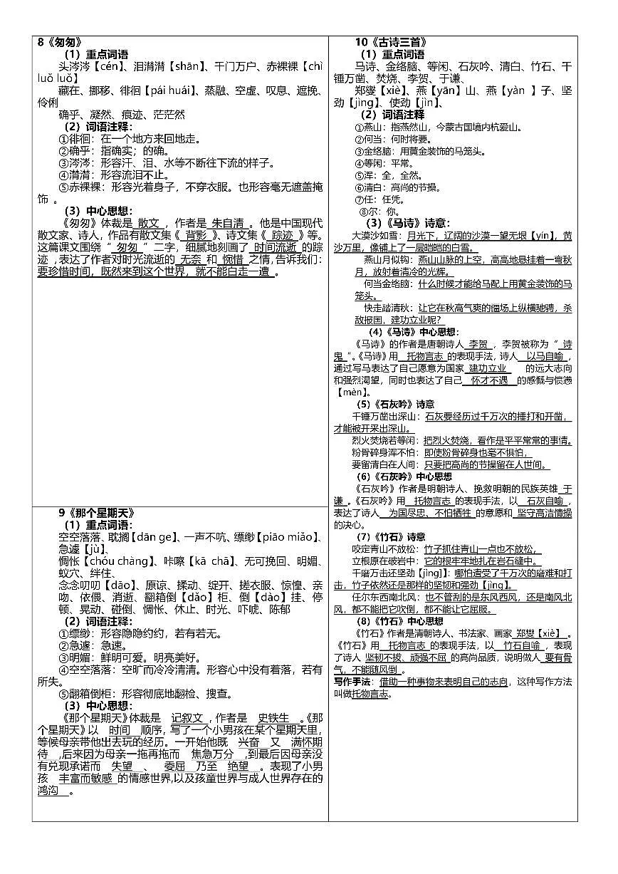 6年级语文《一课一贴》下册复习学案-2025春第3页