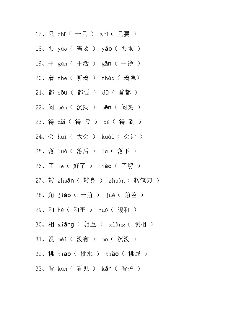 2024版人教版一年级语文期末知识点汇总多音字和形近字第2页