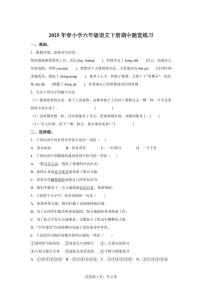 2024-2025学年广东省惠州市惠阳区六年级下册期中考试语文检测试卷（含答案）