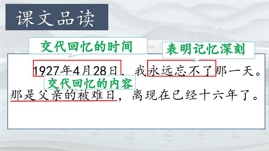 【教學(xué)評一體化設(shè)計】統(tǒng)編版小學(xué)語文六年級下冊11.十六年前的回憶課件兩課時第4頁