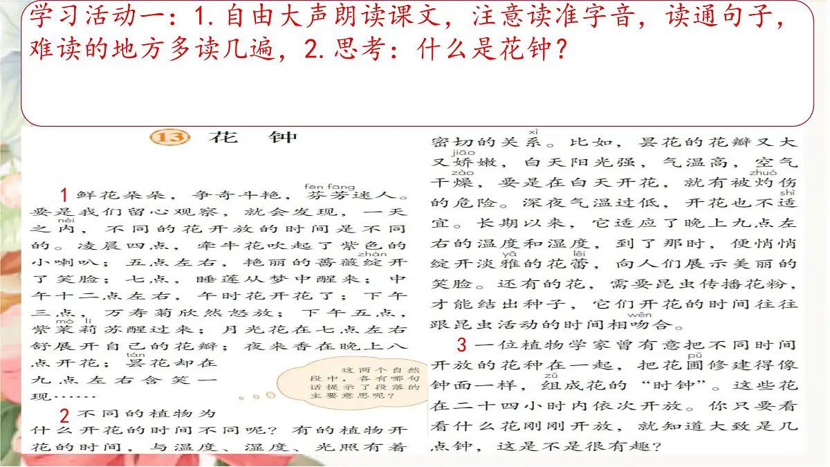 【教学评一体化设计】统编版小学语文三年级下册13花钟课件两课时第3页