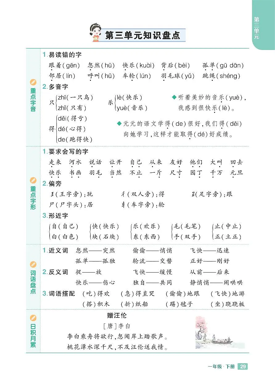 2025春小学语文《知识盘点》1年级下册学案含答案第3页