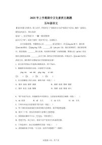2024━2025学年湖南省邵阳市武冈市统编版五年级下学期期中考试语文检测试卷（含答案）
