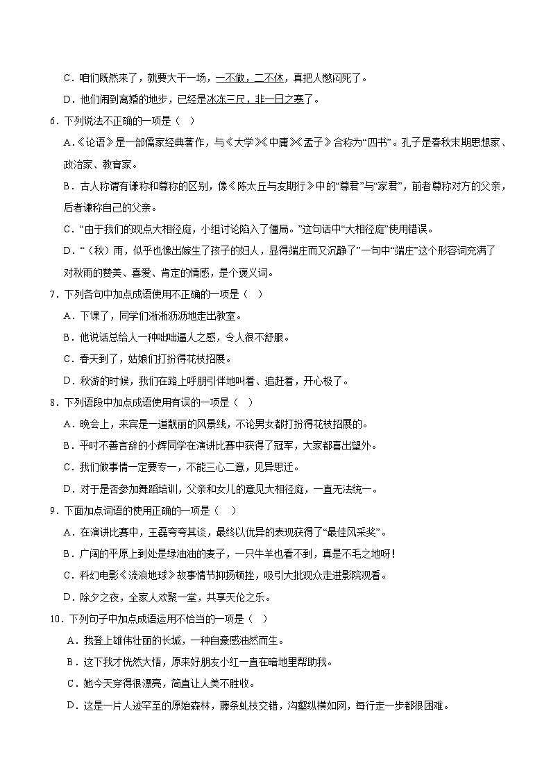 专题05 成语运用(专项练习)2025年小升初语文分类讲练 统编版第2页