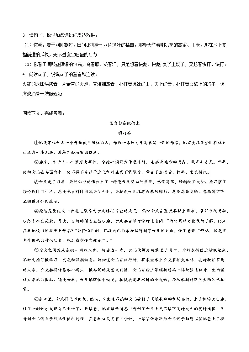 专题16 赏析加点词语的表达效果专项练习第2页