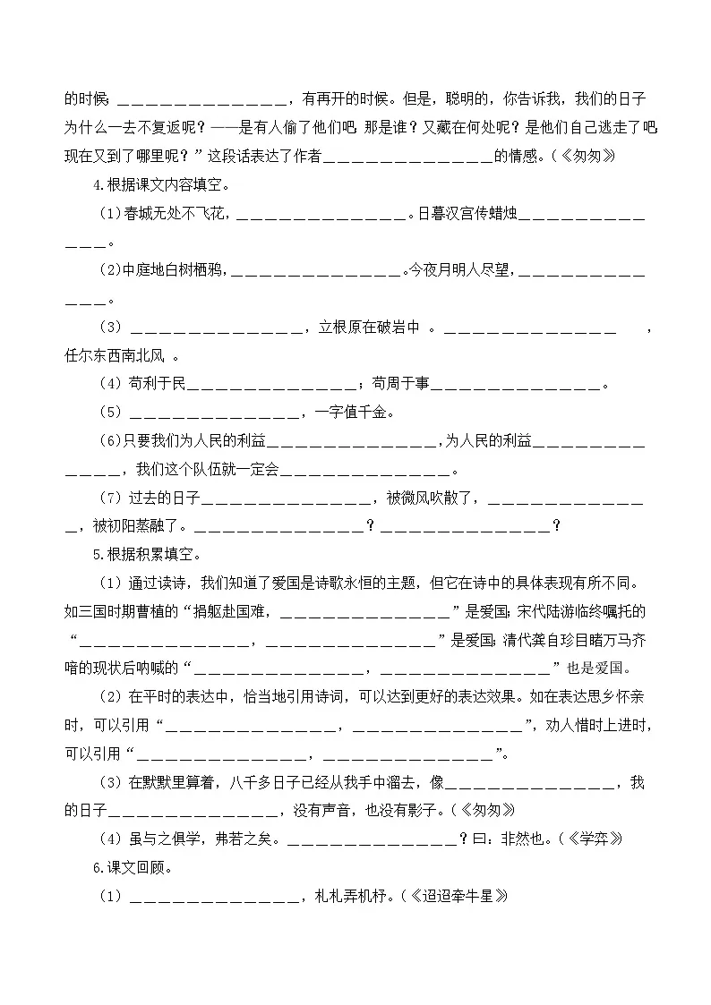 【复习篇】专项四 名句名篇默写-2025年小升初语文专项练习 (原卷版)第2页