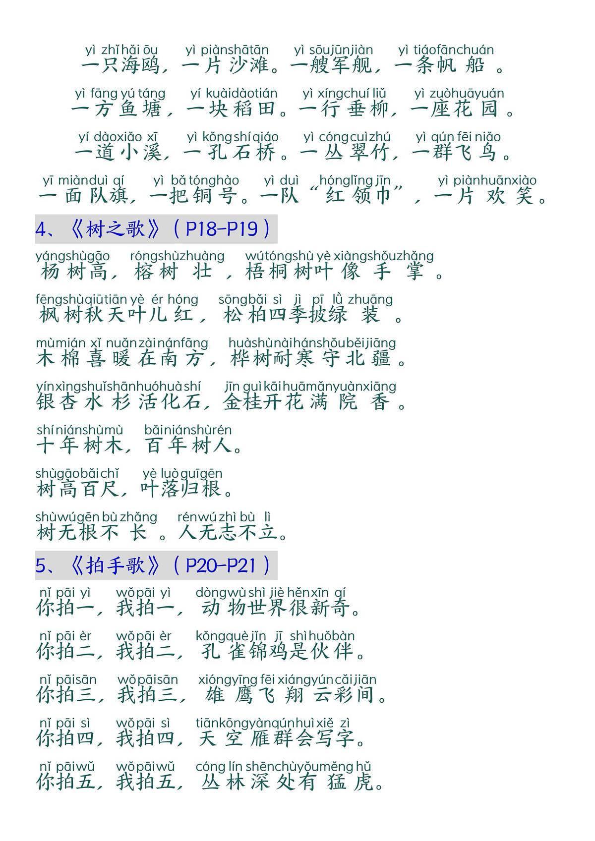 一升二语文暑假预习必背课文闯关表第3页
