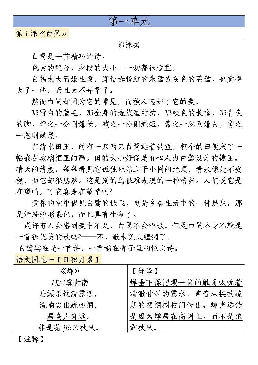 四升五语文(五上)暑假预习闯关表(部编版)第2页