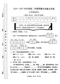 甘肃省陇南市文县2024-2025学年三年级下语文期末试卷