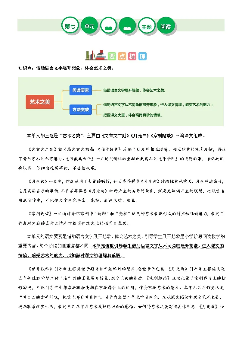 2023-2024学年六年级语文上册——第七单元“艺术之美”主题阅读理解练习(含答案)第1页