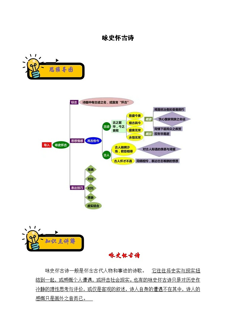 小升初语文古诗鉴赏知识点衔接——《咏史怀古诗》练习(含答案)第1页
