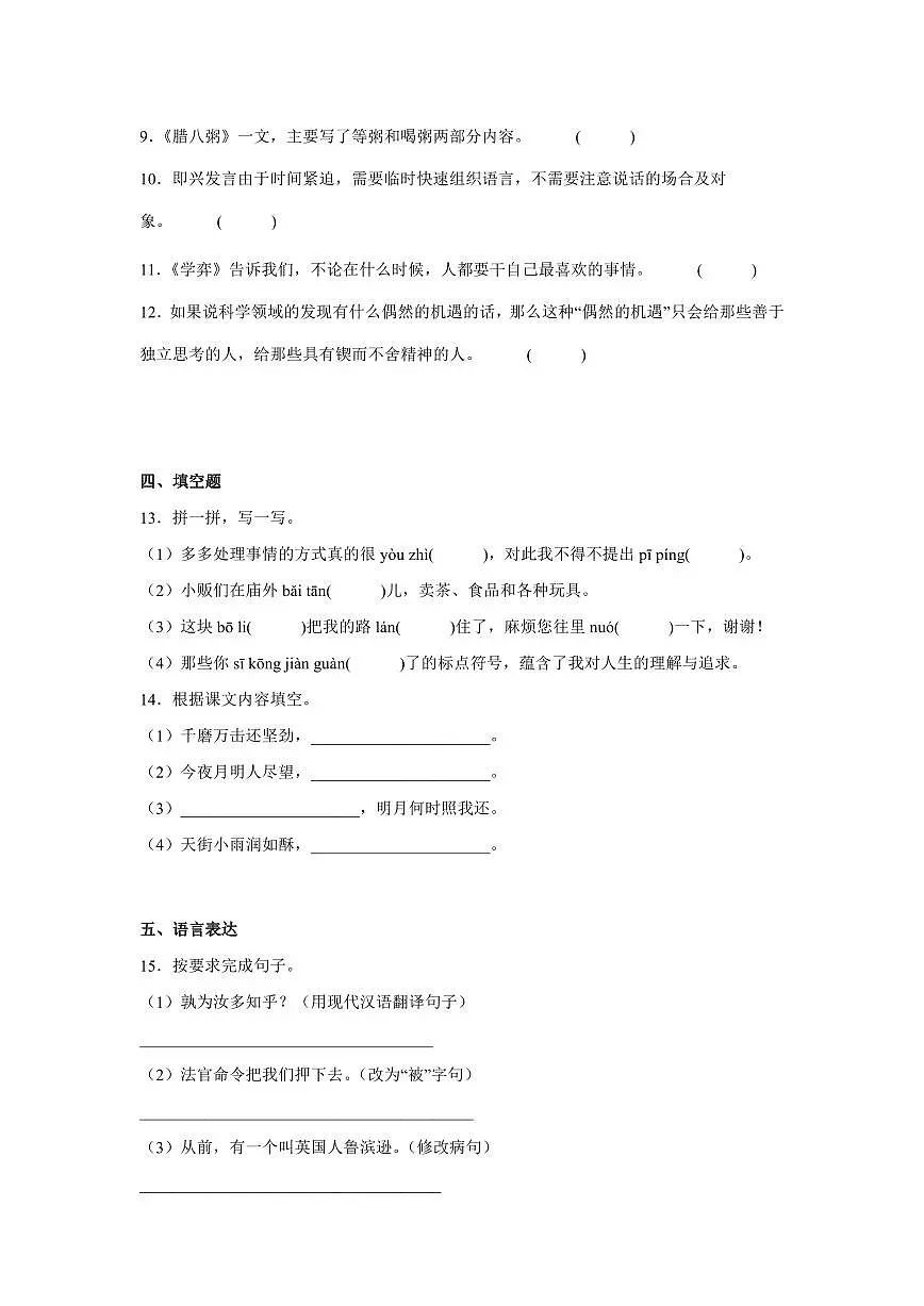 小升初分班考特训卷(一)(试题)部编版语文六年级下册含答案第3页