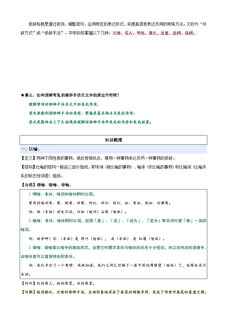 衔接点09 修辞手法及其作用(解析版)2025年小升初语文无忧衔接(统编版2024)第2页