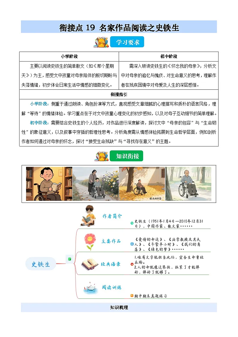 衔接点19 名家作品阅读之史铁生(解析版)2025年小升初语文无忧衔接(统编版2024)第1页