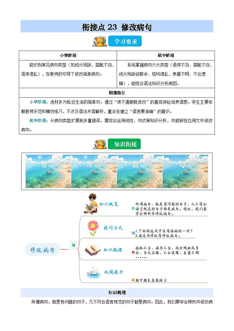 衔接点23 修改病句(解析版)2025年小升初语文无忧衔接(统编版2024)第1页