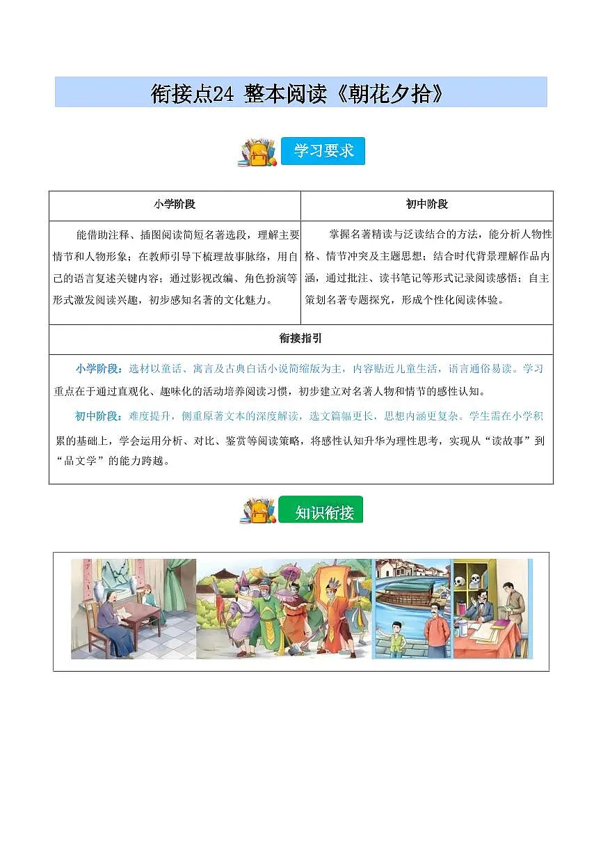 【小升初】统编版2025年 衔接点24 整本阅读《朝花夕拾》 语文衔接过关练习第1页
