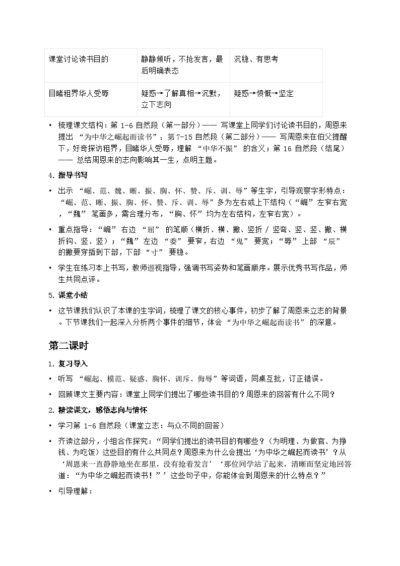 部编版四年级上册语文第七单元《为中华之崛起而读书》教案第3页